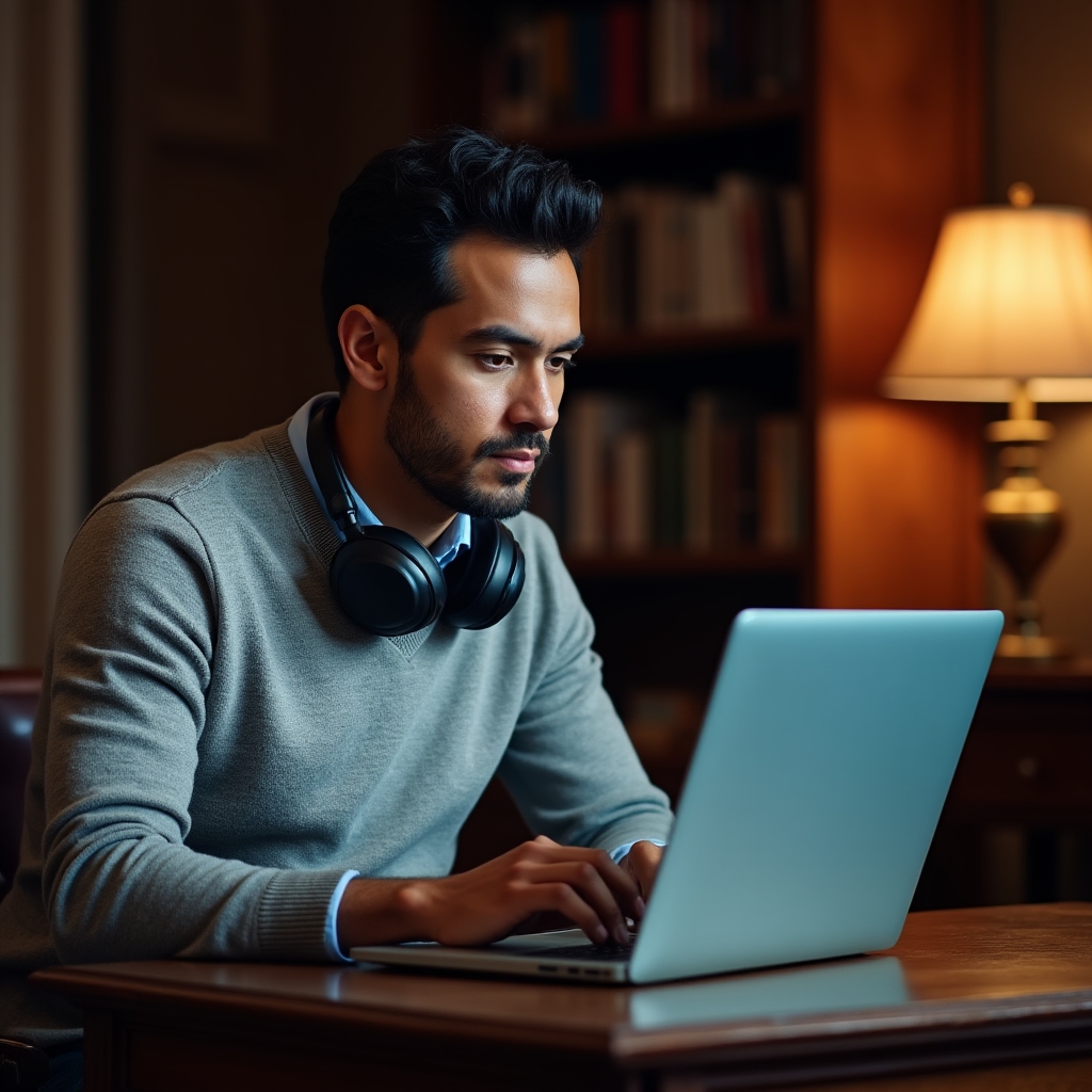 Profesional participando de un webinario online desde su espacio de trabajo